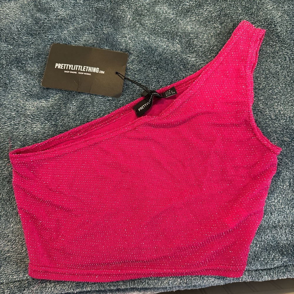 PrettyLittleThing Fuchsia Glitter Top